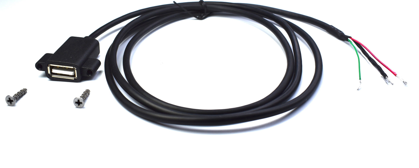 Cable Panel Mount USB-C Female 1.2M (3.9Ft) 4-Wires Solder Terminations Black