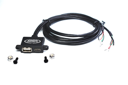 Cable Panel Mount USB-A & USB-C  Female 1.1M (3.6Ft) 4-Wires Solder Terminations Black