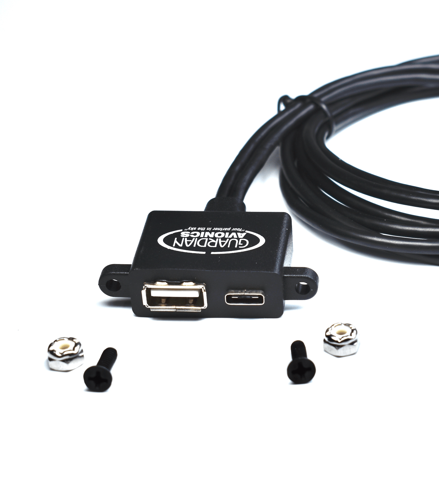 Cable Panel Mount USB-A & USB-C  Female 1.1M (3.6Ft) 4-Wires Solder Terminations Black
